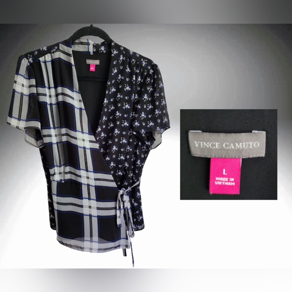 Vince Camuto patterned wrap blouse sz Lg